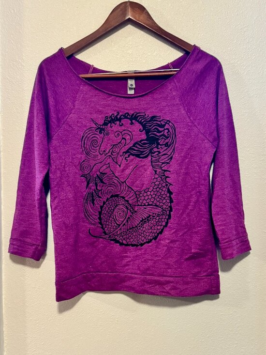 Next Level Apparel Sweaters - Next Level Apparel Purple Sea Unicorn Hippocampus Off Shoulder Sweatshirt Small